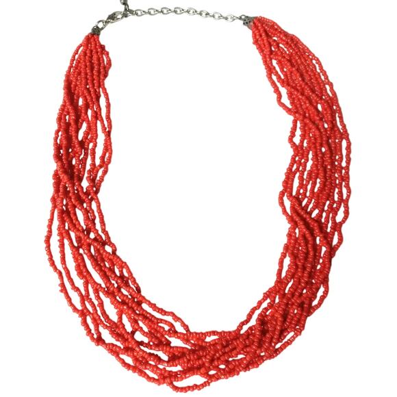 Orange Seed Bead Multistrand Necklace Costume Jewelry Fall Halloween Party - Picture 1 of 14